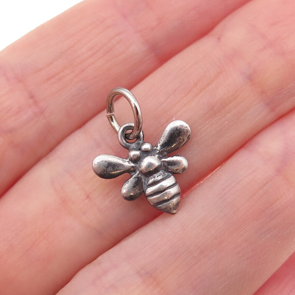 925 Sterling Silver Vintage Bee Oxidized Charm Pendant